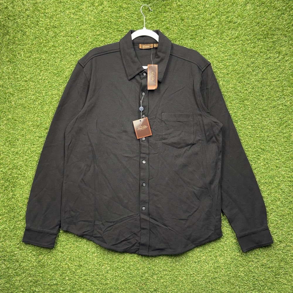 Tasso Elba Button Up Shirt Mens Large Regular-Fit Black Long Sleeve Casual NWT